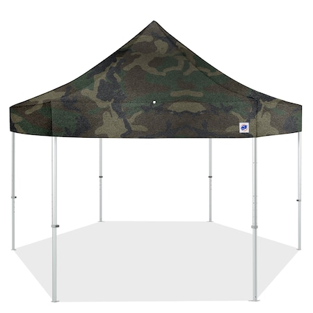 E-Z Up TAA Compliant HUB Shelter, 15' W x 15' L, Gray Aluminum Frame, Woodland Camo Top HB3ALU15KFGYTWC